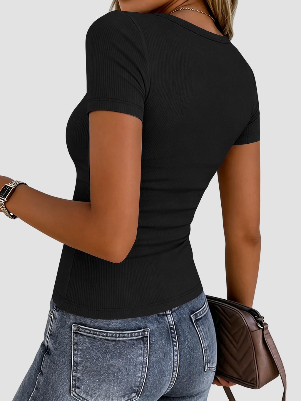[]Zeagoo Womens Summer Tops Black Short Sleeve Shirt Ribbed Knit Tshirt Dressy Casual Crewneck Going Out Tees