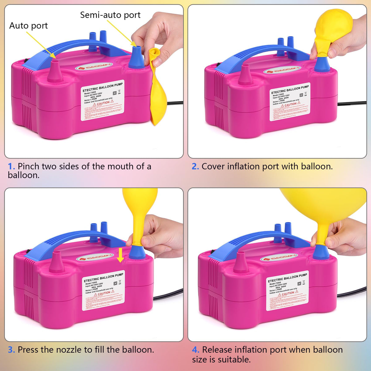 IDAODAN Electric Balloon Pump, Portable Electric Balloon Blower Machine Inflator Air Pump Dual Nozzle 110V 600W for Party Decorations