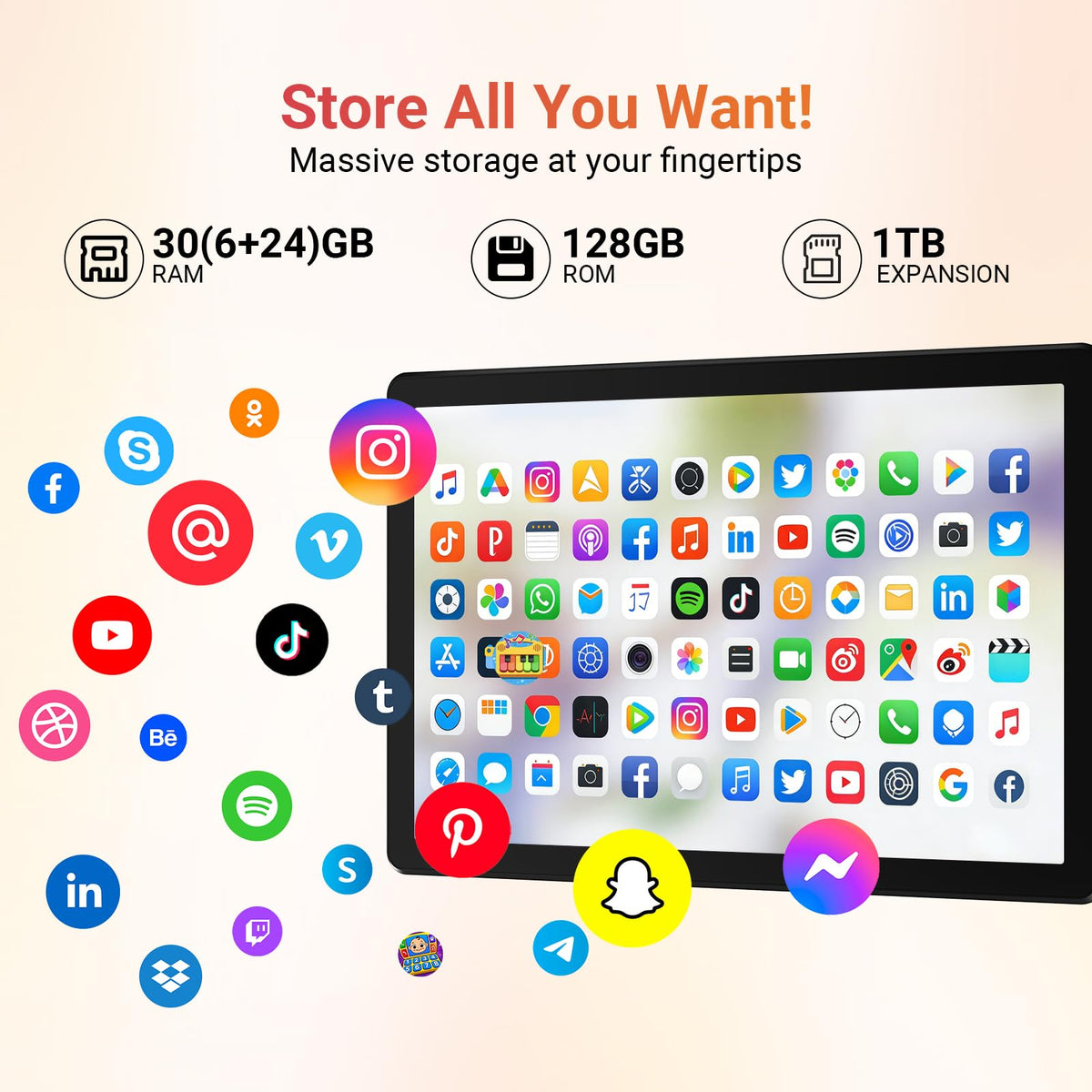 URAO Tablet,10.1" Android Tablet with Octa-core Processor 30GB RAM 128GB ROM HD IPS Touchscreen 8H Battery, Wi-Fi 6, BT 5.4, Dual Camera, Android 16 Tablets 2026