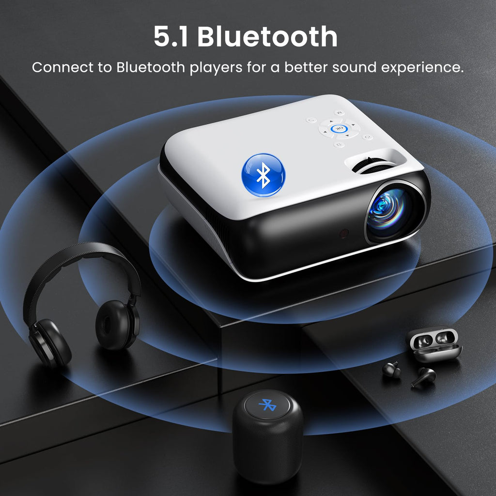Native 1080P Projector, Bluetooth Home Theater Movie Projector with Built-in Speaker, Compatible with Smartphone, HDMI, Fire Stick, PS5, Indoor & Outdoor Use - Without Google TV System
