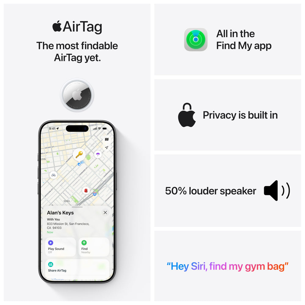 AirTag (2nd Generation): Tracker for Keychain, Wallet, and More; Locator with Sound; Simple One-Tap Setup with iPhone or iPad; Key Finder with up to 1.5X Precision Finding Range