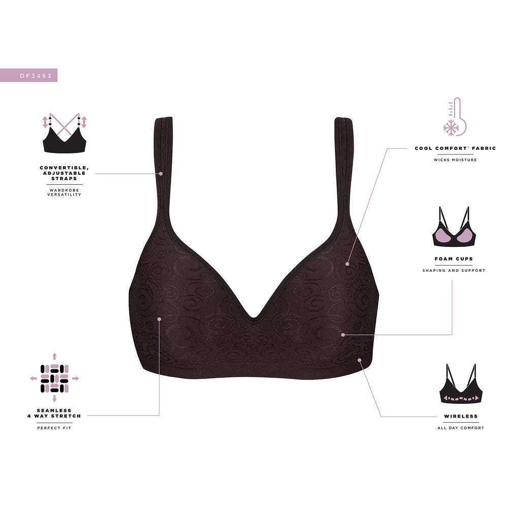 []Bali Women's Comfort Revolution Wire Free Bra, Black Swirl, 36C