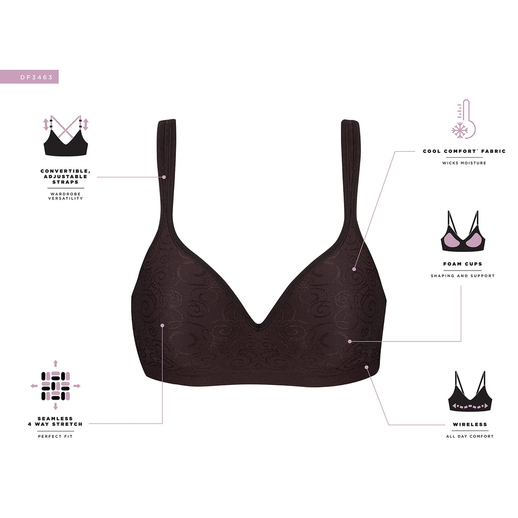 []Bali Women's Comfort Revolution Wire Free Bra, Black Swirl, 36C