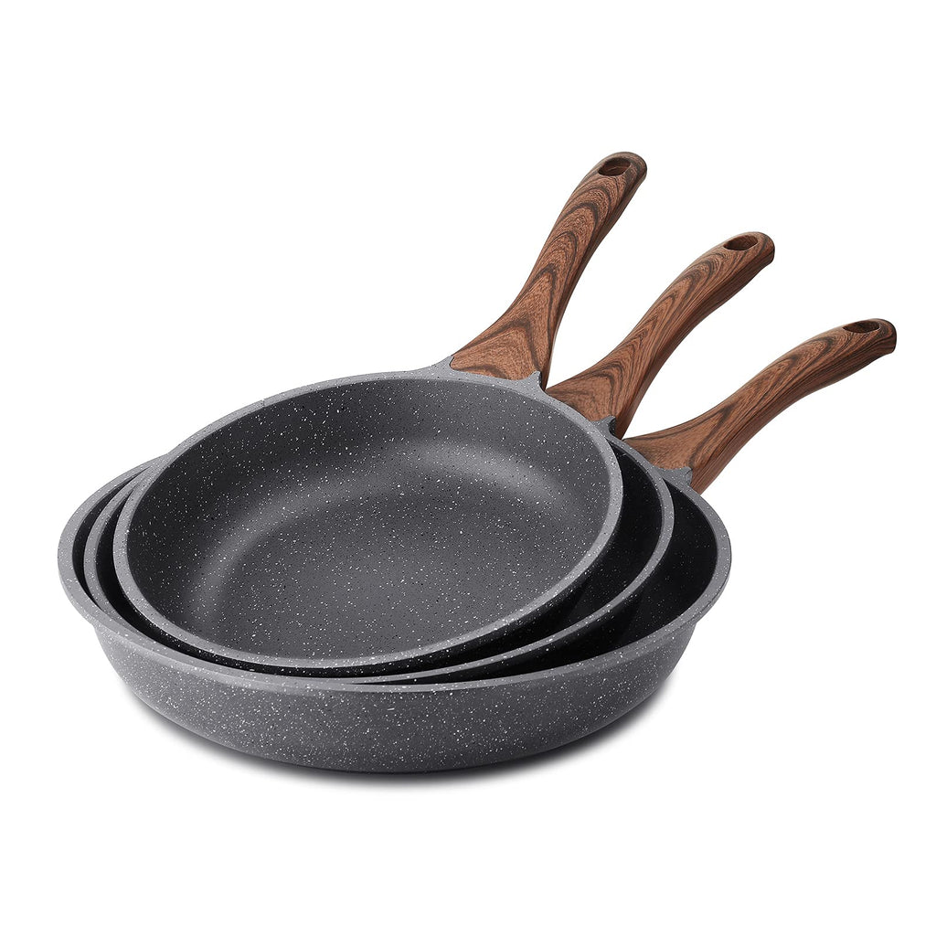 [] Nonstick Frying Pan Skillets, Swiss Granite Coating Omelette Pans, Healthy Cookware Chef's Pan, Free of Intentionally Added PFOA (9.5+11+12.5 Inch)
