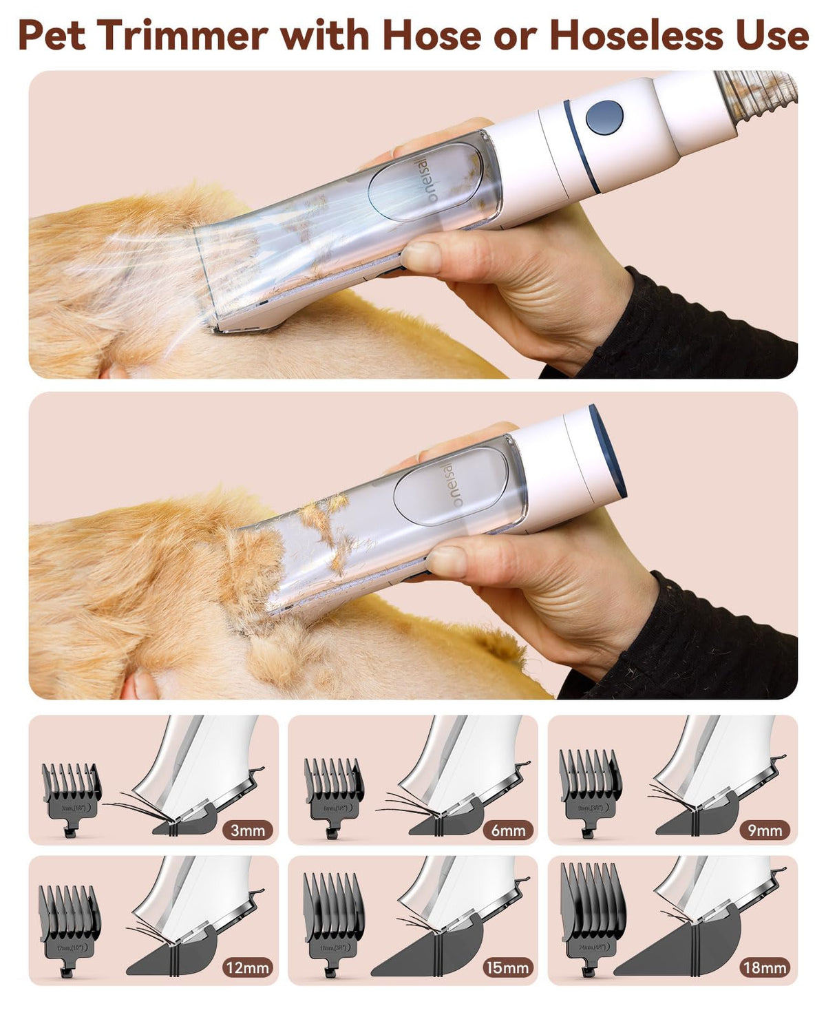 Dog Grooming Vacuum, 13000Pa Powerful 3L Dust Cup Pet Vacuum with Clipper Nail Grinder & Shedding Brush, 7 in 1 Dog Grooming Kits, Quiet, Large Capacity 3 Suction Levels, BM3