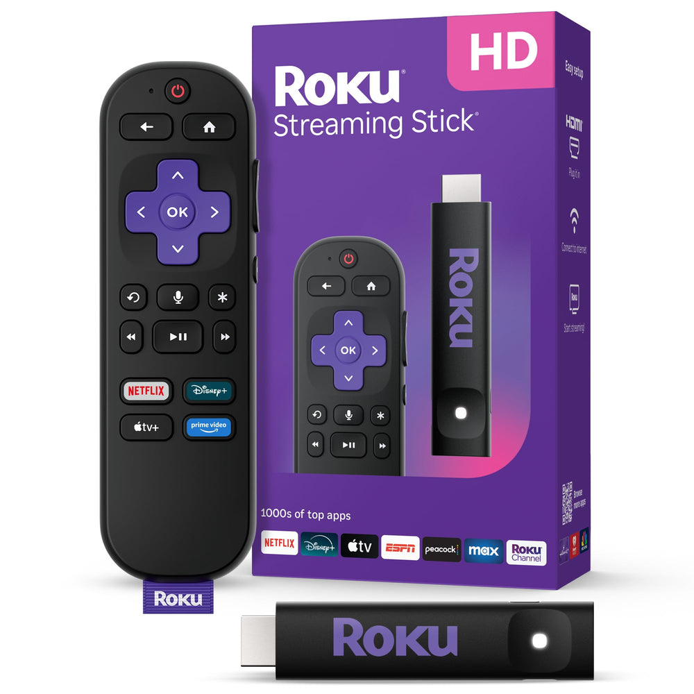 Streaming Stick HD — HD Streaming Device for TV with Roku Voice Remote, Free & Live TV