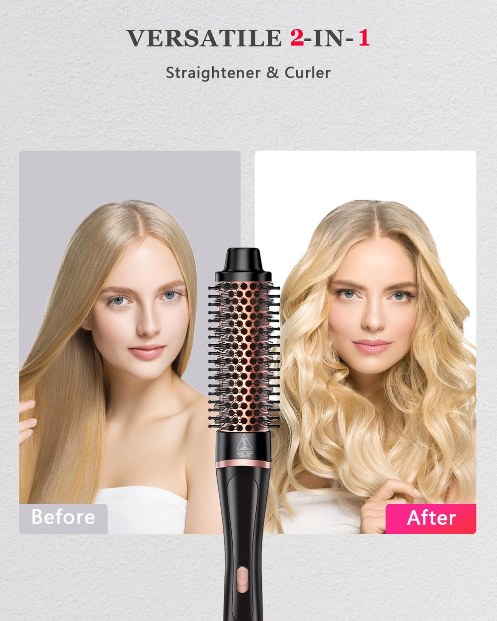 []5 in 1 Curling Iron & Thermal Brush Set with 4 Interchangeable Ceramic Barrels (0.35”-1.25”) Fast Heat Dual Voltage Travel Hair Tools Birthday Gift for Women - Hair Curler Wand Kit for Curls & Blowout