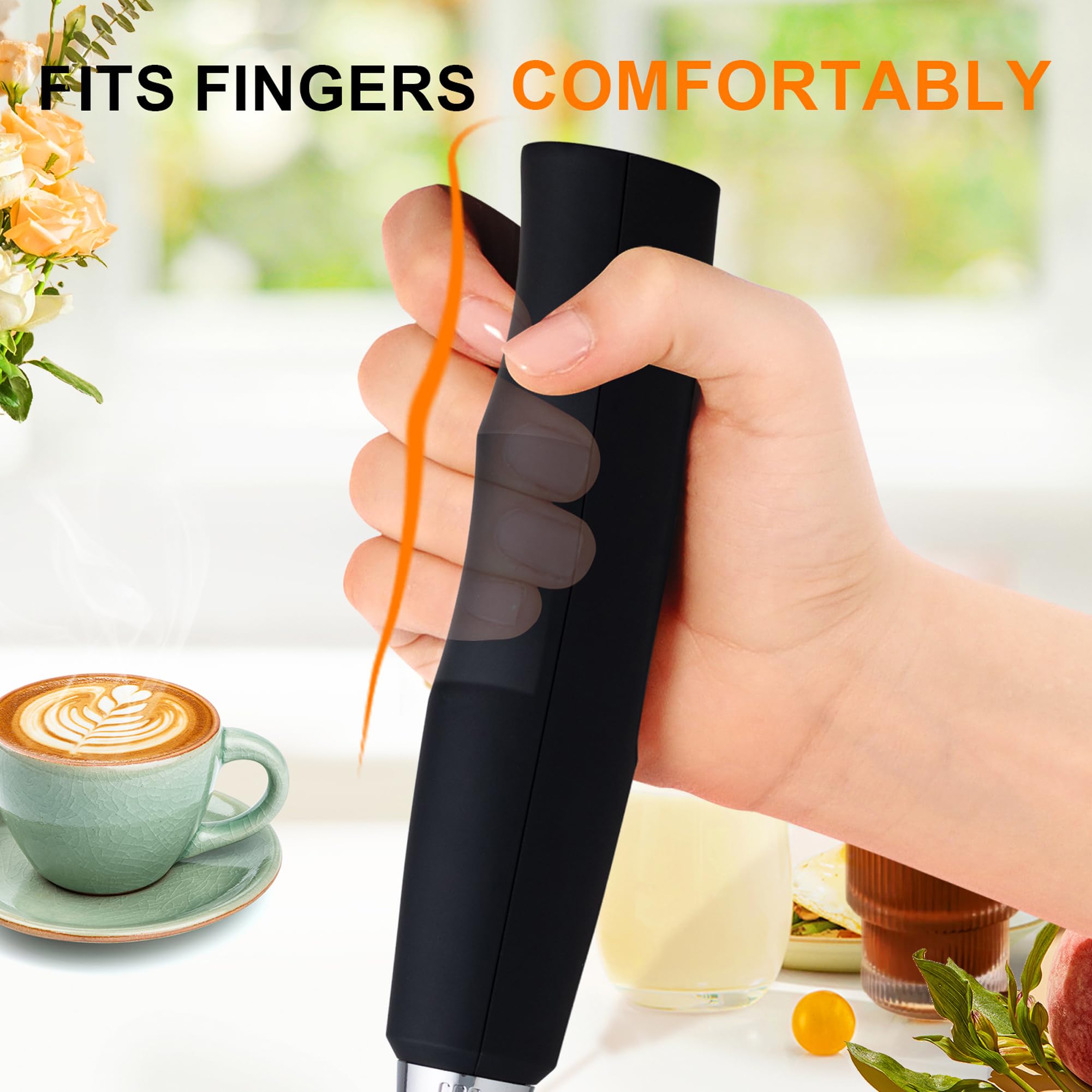 Black Handheld Milk Frother Wand for Coffee, Rechargeable Electric Whisk with 3 Heads 3 Speeds Drink Mixer Coffee Frother For Latte, Cappuccino, Hot Chocolate, Egg