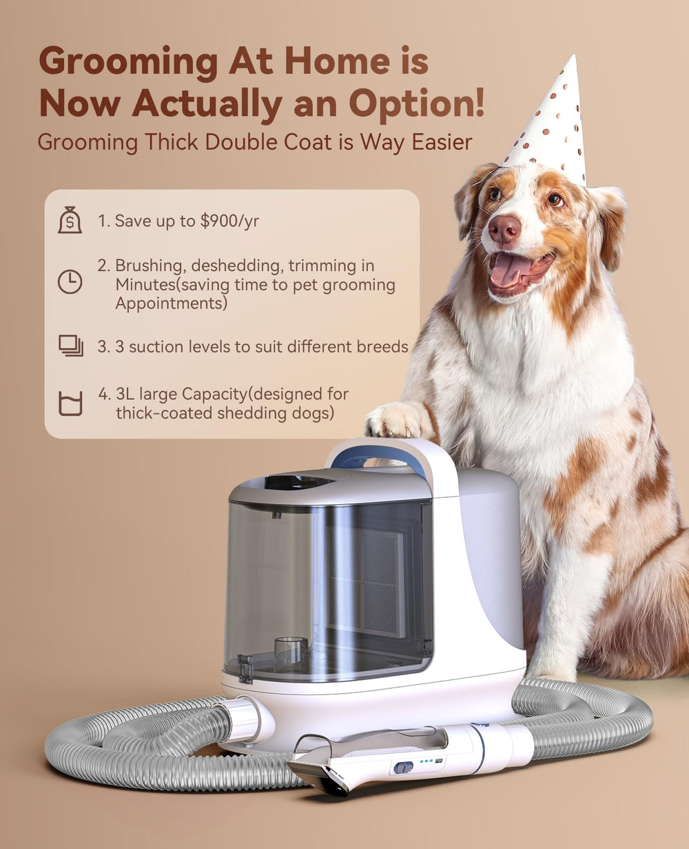 Dog Grooming Vacuum, 13000Pa Powerful 3L Dust Cup Pet Vacuum with Clipper Nail Grinder & Shedding Brush, 7 in 1 Dog Grooming Kits, Quiet, Large Capacity 3 Suction Levels, BM3