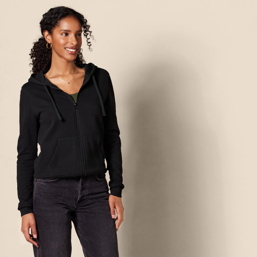 Women's Full-Zip Hoodie, Black, Medium Regular
