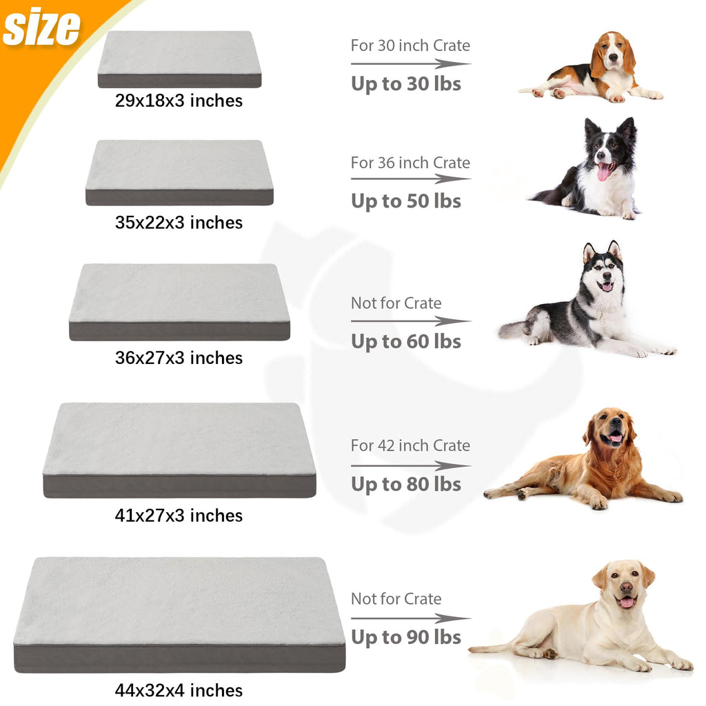 Orthopedic Dog Bed Dog Crate Bed Waterproof for Large Dogs Deluxe Plush Washable Pet Mat with Egg Crate Foam & Removable Cover, 35 x 22 Inch, Gray