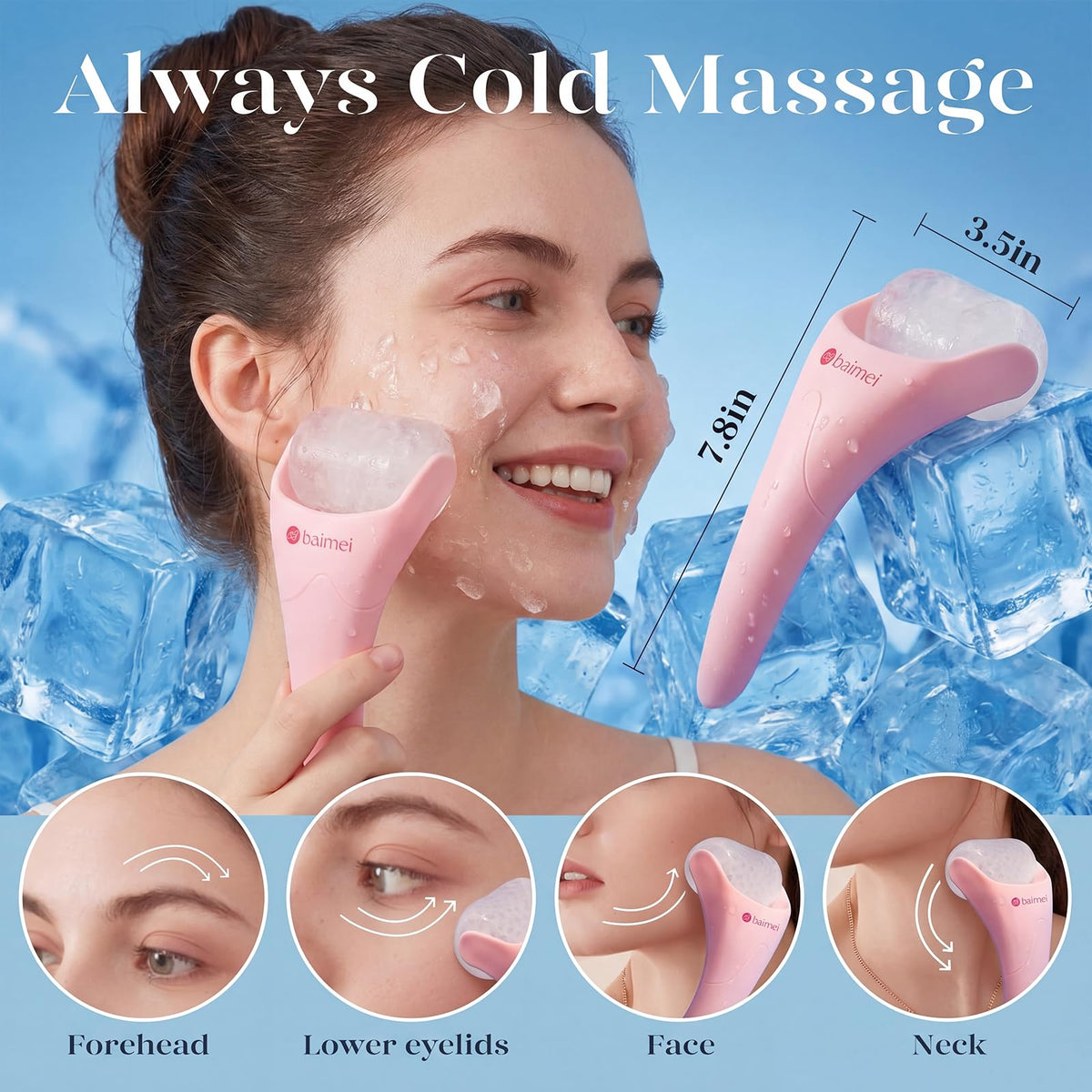 IcyMe Ice Roller for Face and Gua Sha Facial Tool Set, Ice Face Roller Reduces Puffiness Relieves Migraines Skin Care Tools, Self Care for Women - Pink