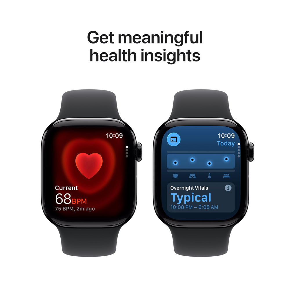 Apple Watch Series 11 [GPS 42mm] Smartwatch with Jet Black Aluminum Case with Black Sport Band - S/M. Sleep Score, Fitness Tracker, Health Monitoring, Always-On Display, Water Resistant
