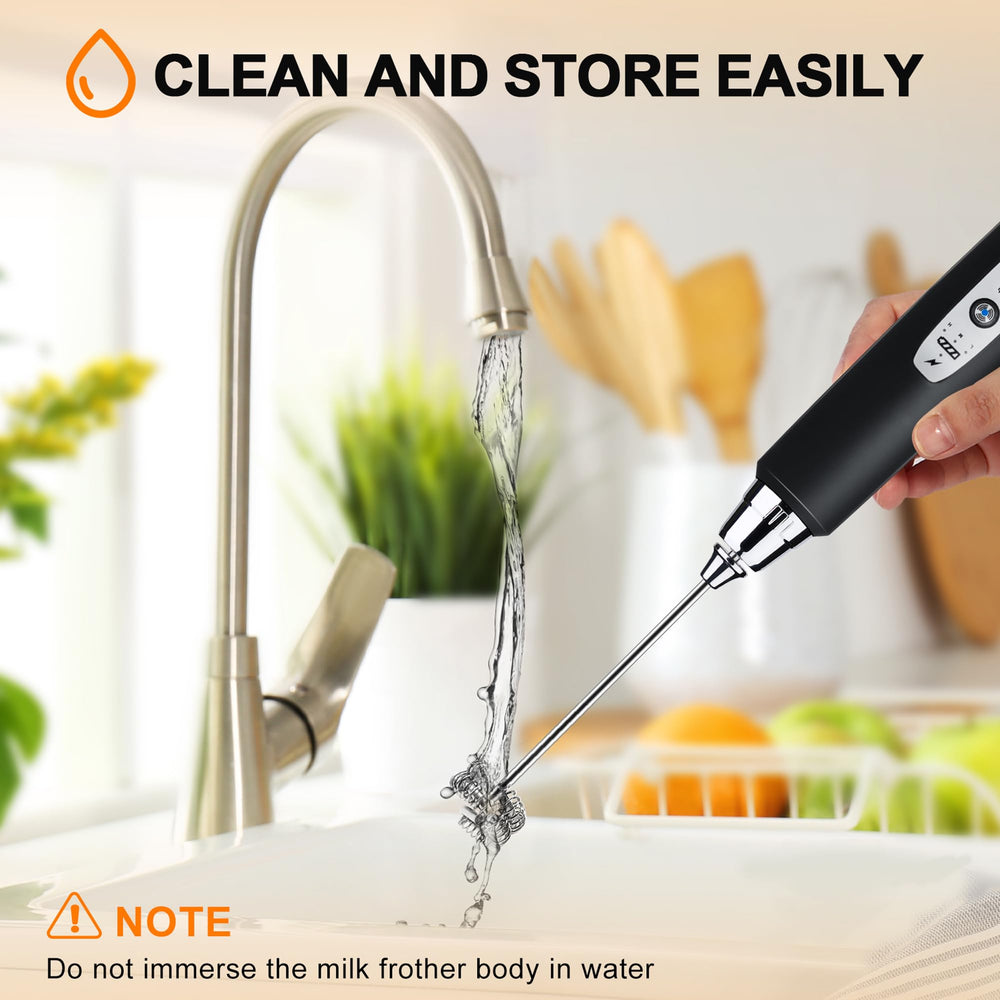 Black Handheld Milk Frother Wand for Coffee, Rechargeable Electric Whisk with 3 Heads 3 Speeds Drink Mixer Coffee Frother For Latte, Cappuccino, Hot Chocolate, Egg