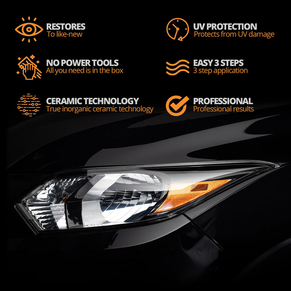Ceramic Headlight Restoration Kit – Guaranteed To Last As Long As You Own Your Vehicle – Brings Headlights Back to Like New Condition - No Power Tools Required - 10 Wipe Kit