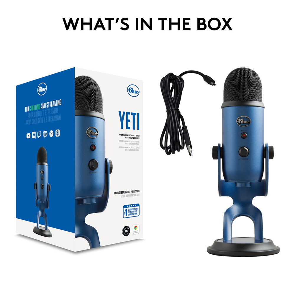 Creators Blue Yeti USB Microphone for PC, Mac, Gaming, Streaming, Podcasting, Studio and Computer Condenser Mic with Blue VO!CE Effects, 4 Pickup Patterns, Plug and Play - Midnight Blue
