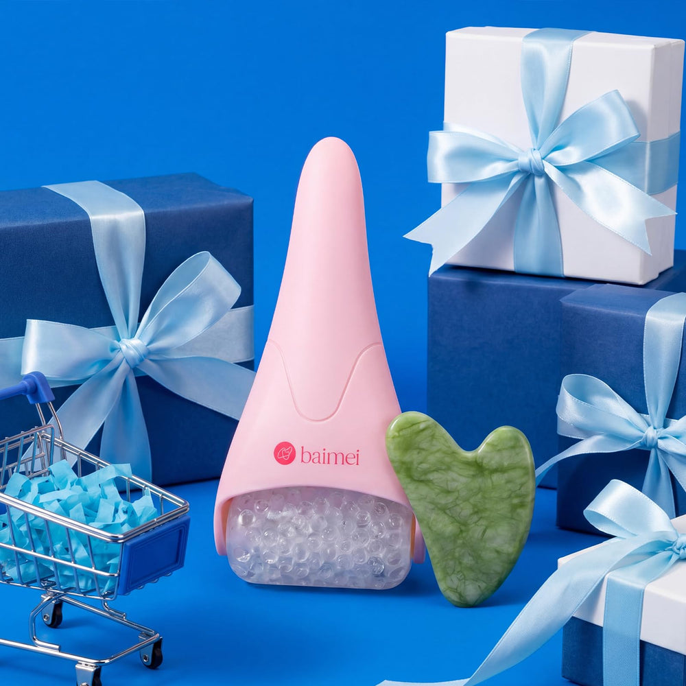 IcyMe Ice Roller for Face and Gua Sha Facial Tool Set, Ice Face Roller Reduces Puffiness Relieves Migraines Skin Care Tools, Self Care for Women - Pink