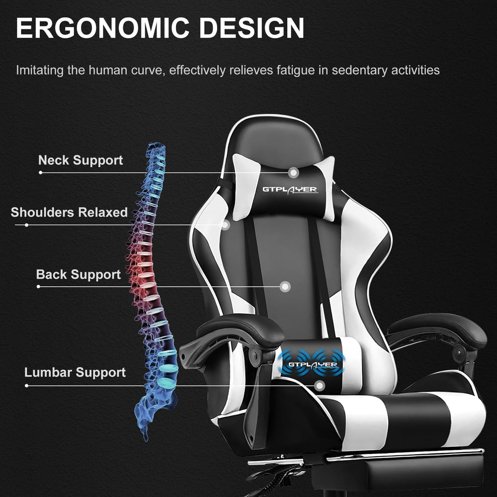 Gaming Chair, Computer Chair with Footrest and Lumbar Support, Height Adjustable Game Chair with 360°-Swivel Seat and Headrest and for Office or Gaming (Pearl White)