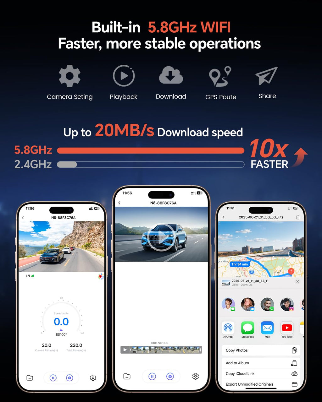 4K Dash Cam Front and Rear, STARVIS Sensor, Free 128GB Card Included, 5GHz WiFi-up to 20MB/s, Dual Dash Camera for Cars, Built-in GPS, G-Sensor, WDR/HDR Super Night Vision, 24H Parking Mode