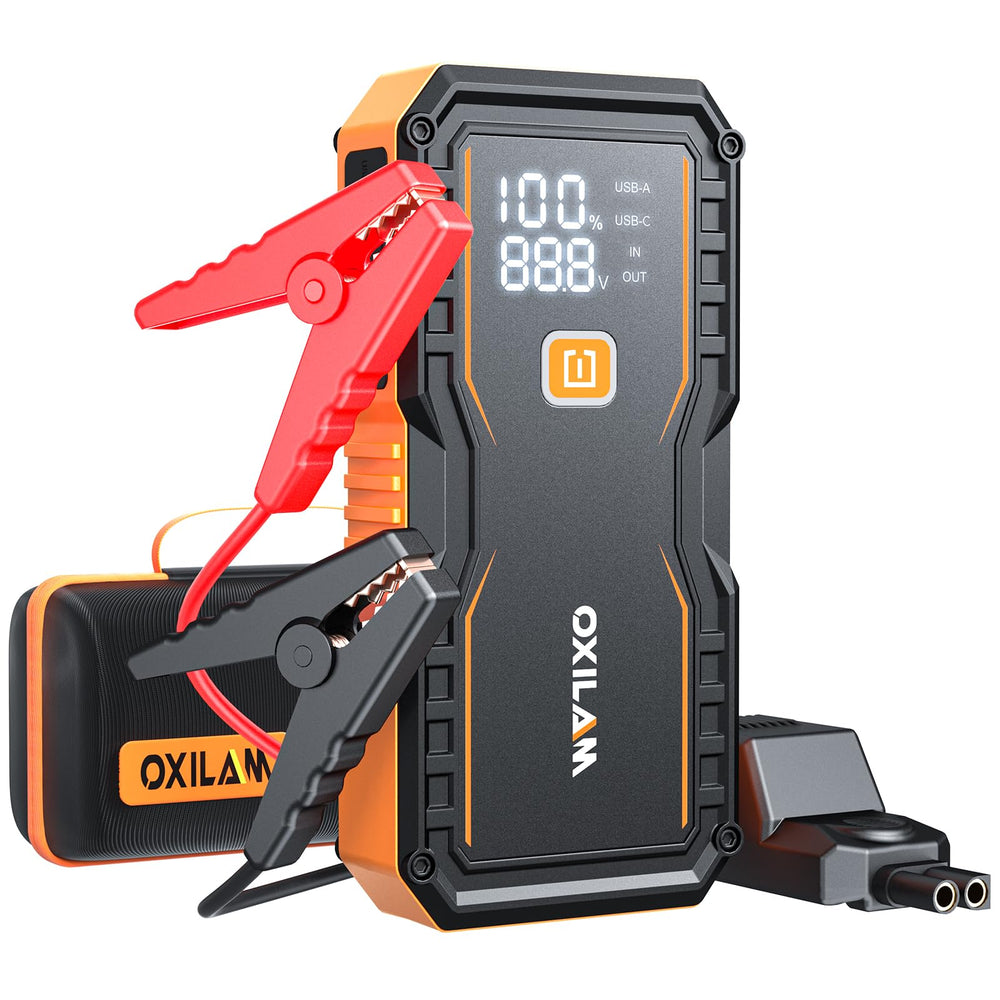 Jump Starter 6000A for All Gas/12L Diesel, Car Battery Jumper Starter Portable, 12V Lithium Jump Box with Jumper Cables, LED Display, LED Light, Power Bank with USB, Type C Port