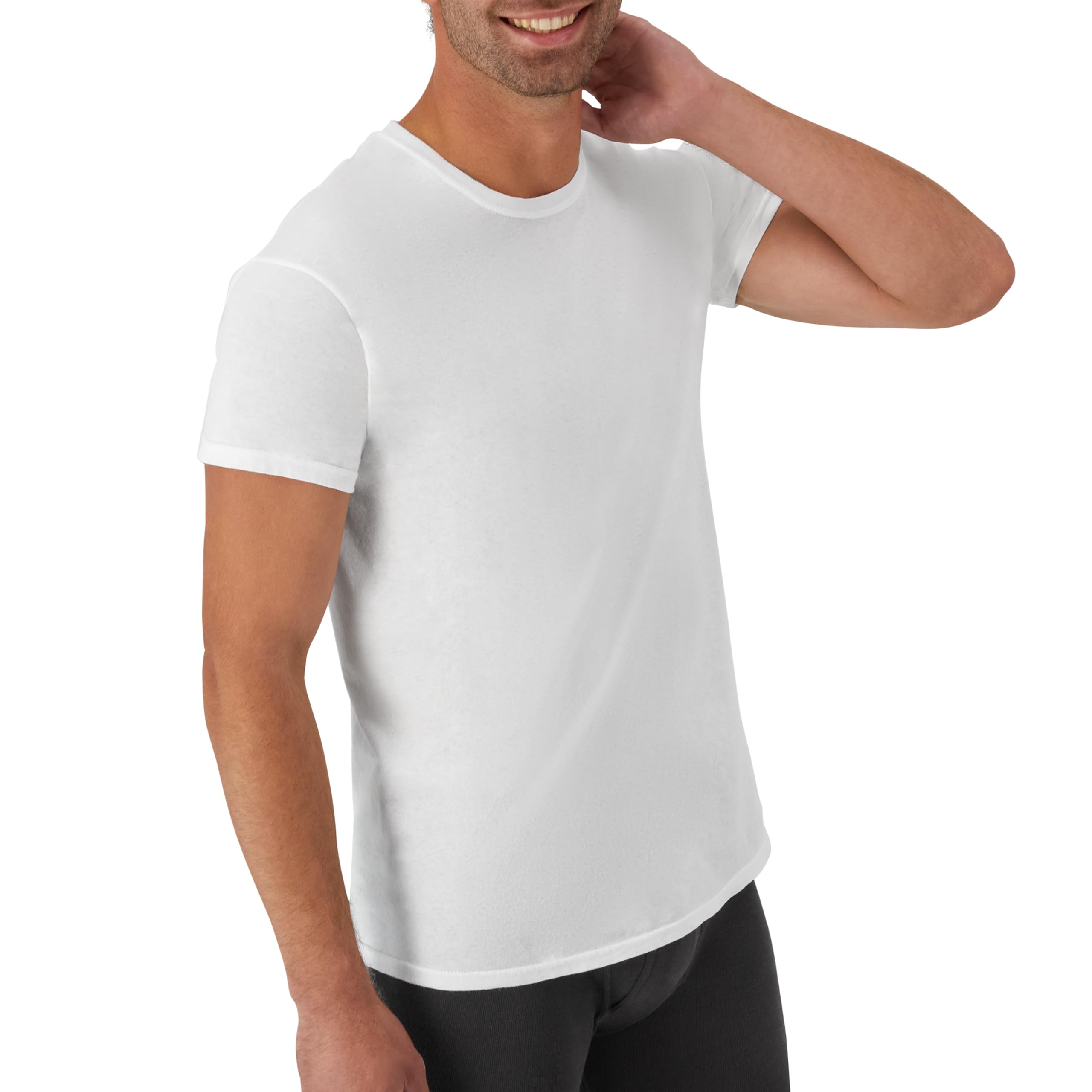 Mens Cotton, Moisture-wicking Crew Tee Undershirts, Multi-packs, White - 6 Pack, Large US
