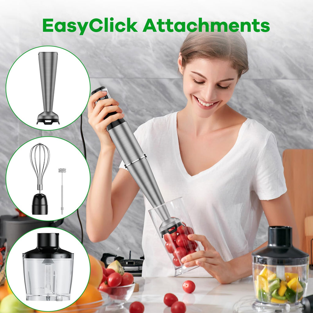 []Turelar Immersion Blender Handheld Corded Hand Blenders Set 1100W, Trigger Variable Speed 5 in 1 Stick Emulsifier with Chopper, Whisk and Frother for Soup, Baby Food and Smoothies,Black