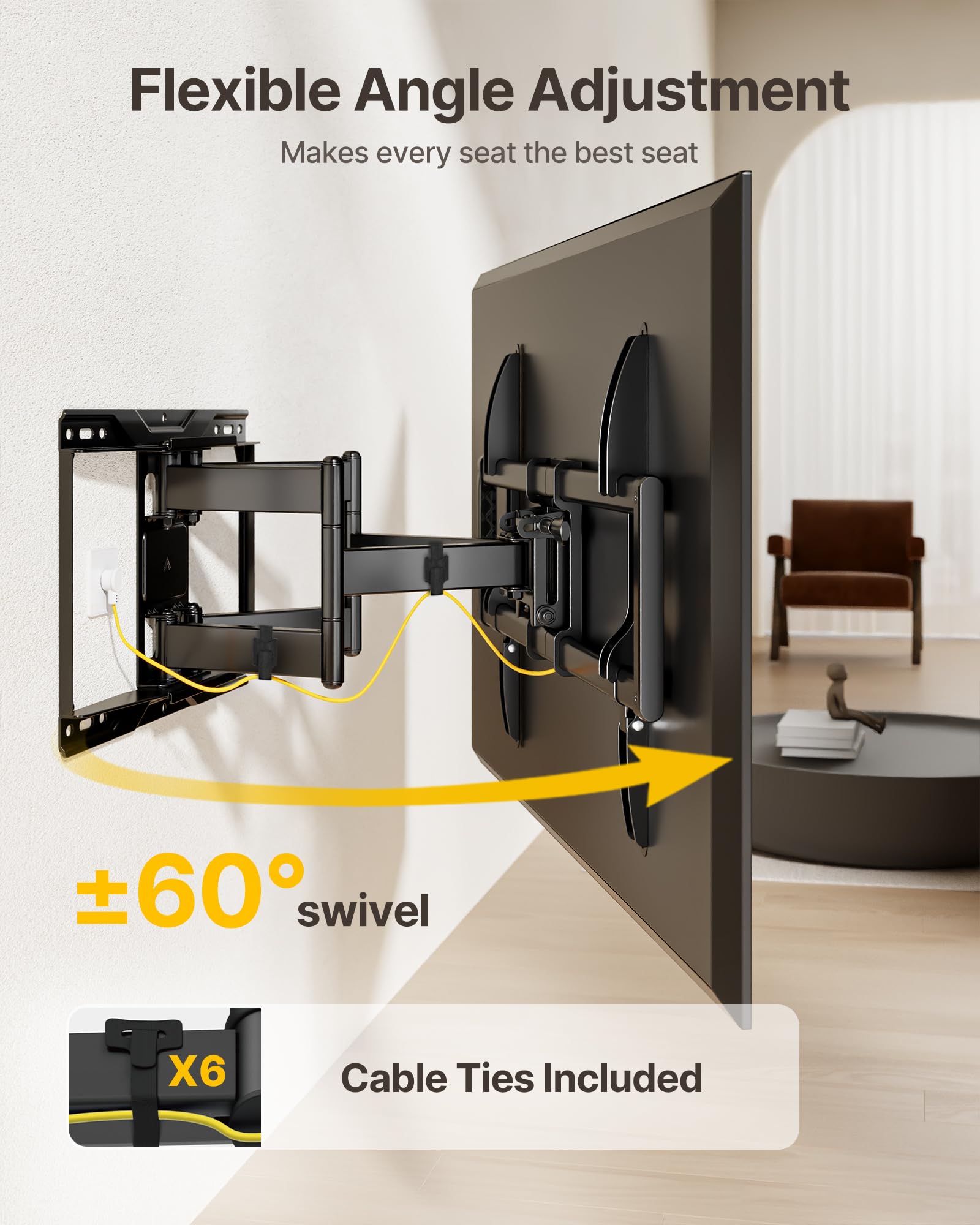 Heavy Duty TV Wall Mount for 37-90 inch TV up to 165lbs, 4X Load Tested, Full Motion with Dual Articulating Arms, Tool-Free Tilt, Swivel & Extend, VESA 200x100 to 600x400, Fits 12“/16" Studs