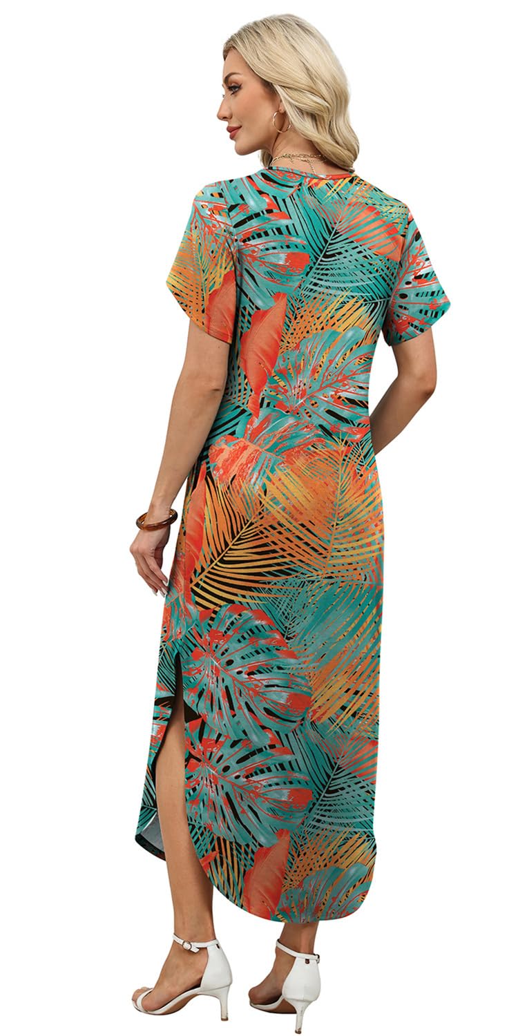 Dresses for Women Summer Outfits Maxi Dresses Short Sleeve T Shirt Dress Beach Vacation Clothes Resort Wear Hawaiian Dresses Midi Dress with Pockets Elegant Sundress Casual Loose Fashion XL