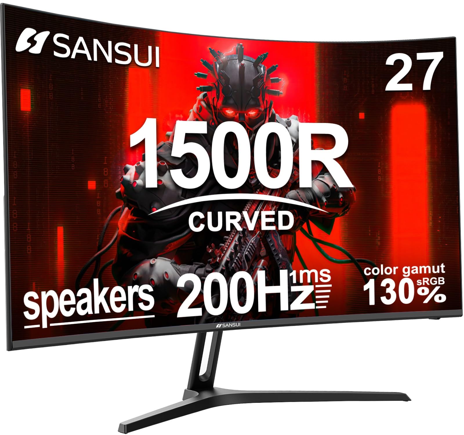 27 Inch Curved Gaming Monitor 200Hz 1ms with Speakers FHD 1080P Computer Monitor FreeSync|1500R|130% sRGB|HDR|Low Blue Light|HDMI DP Ports|VESA Mount|Metal Stand(HDMI Cable Incl.)