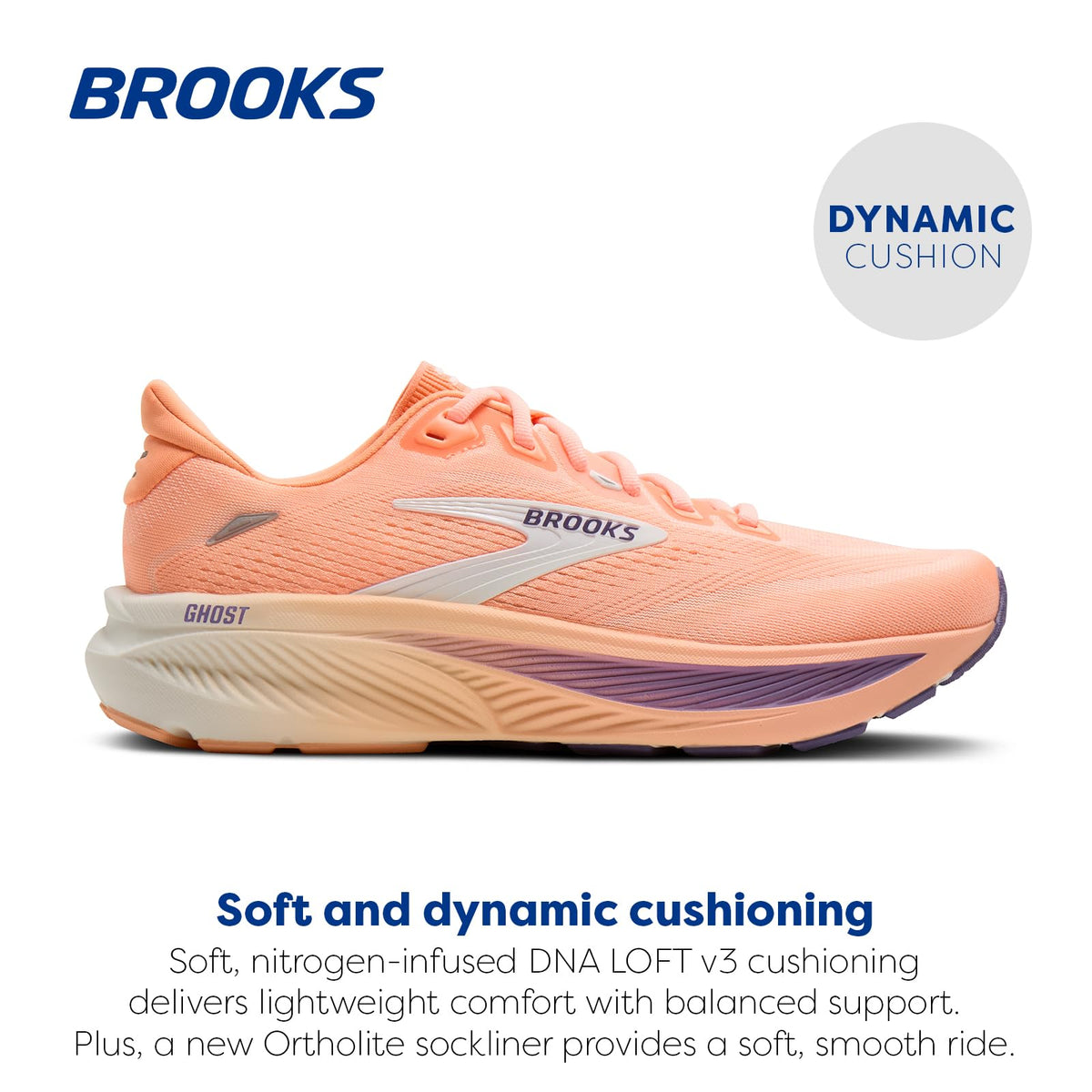 Women’s Ghost 18 Neutral Running & Walking Shoe - Peach/Grape/Coconut - 8 Medium