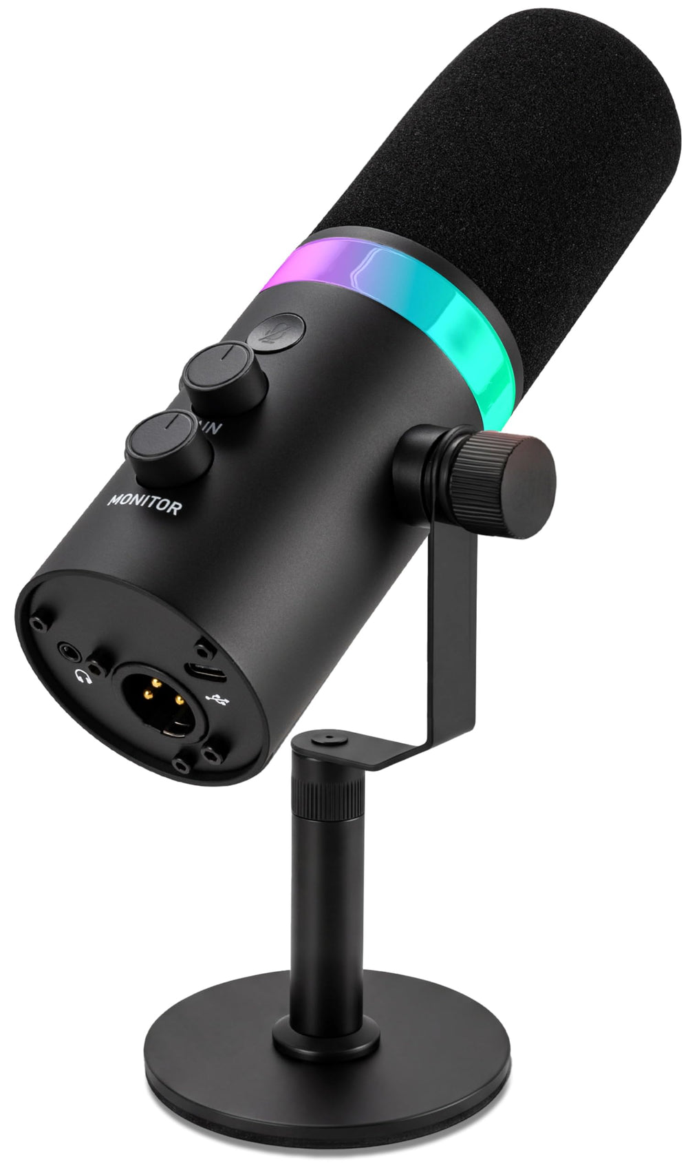 Dynamic USB/XLR Microphone for Podcasting, Streaming & Gaming, Cardioid Recording Mic with RGB Lighting, Mute Button, Zero-Latency Monitoring, Volume Control & Desktop Stand (PDMIC7B)