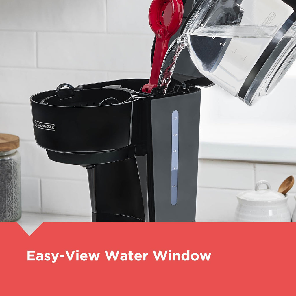 12-Cup Coffee Maker with Easy On/Off Switch, Easy Pour, Non-Drip Carafe with Removable Filter Basket, Vortex Technology, Black