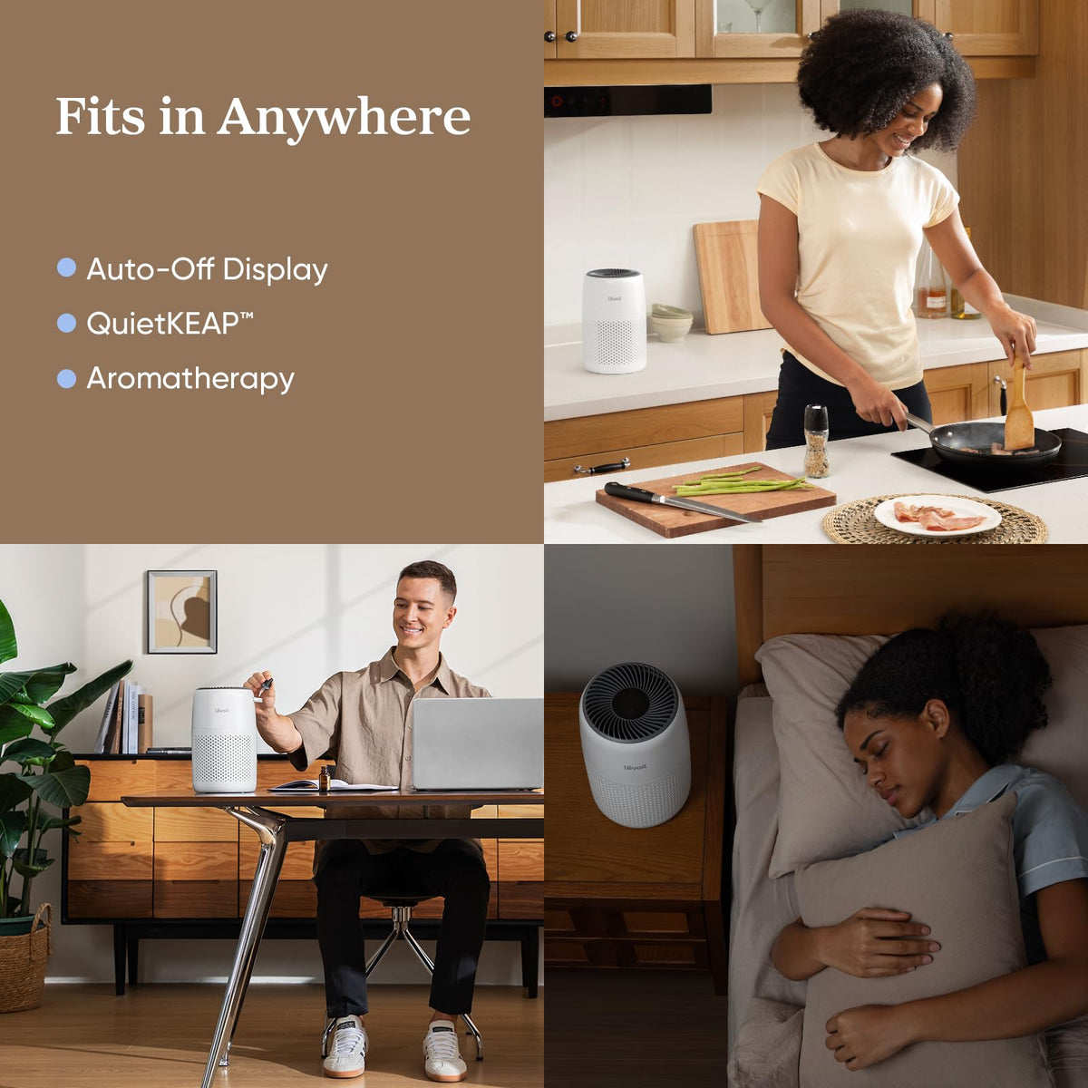 Air Purifiers for Bedroom Home Dorm, AHAM VERIFIDE, 3-in-1 Filter Cleaner With Aroma Pad, Filters Smoke, Allergens, Pet Dander, Odor, Dust, Office, Desktop, Core Mini-P, White