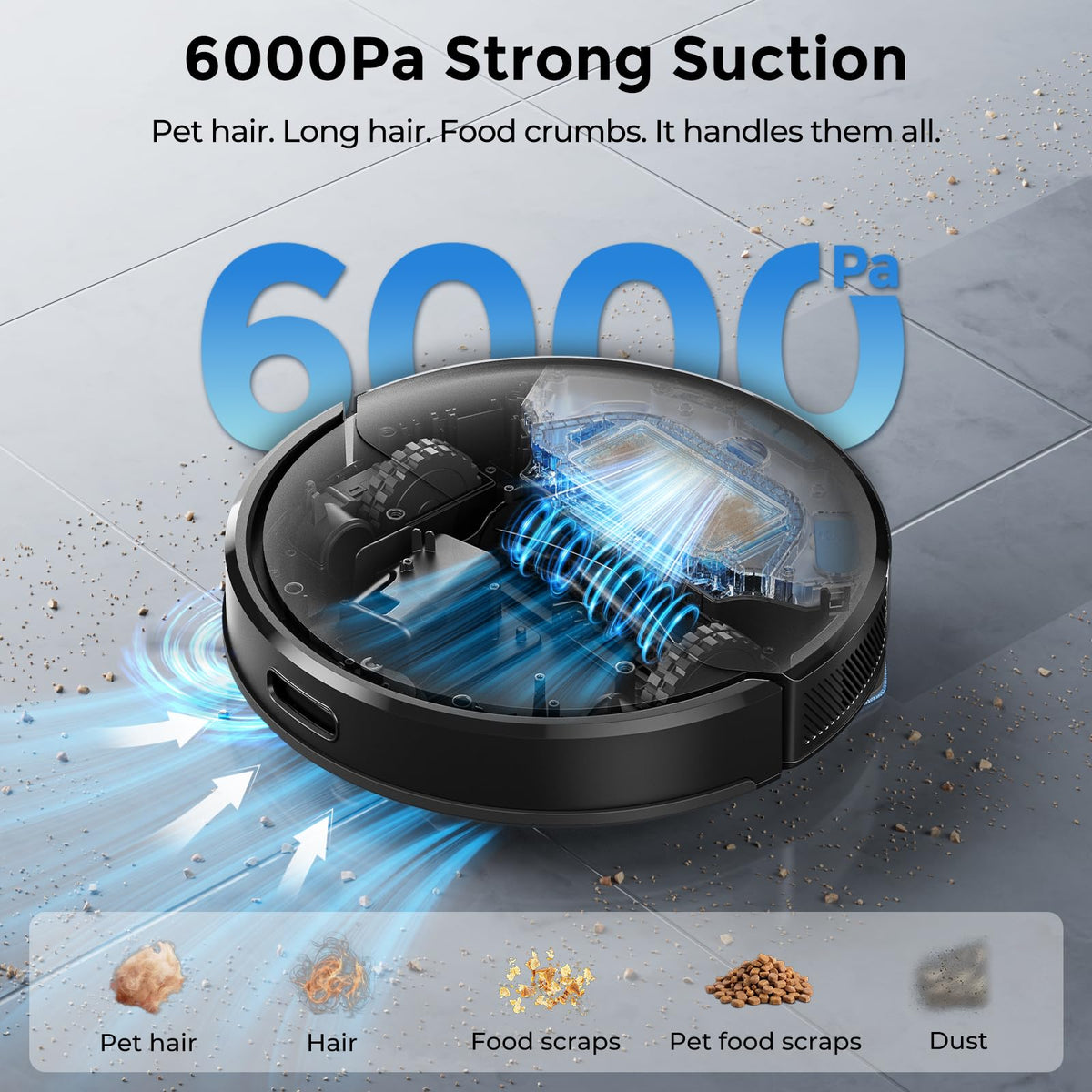 Kilgone Robot Vacuum and Mop Self-Emptying, 6000Pa No-Tangle Suction, LiDAR Multi-Floor Mapping, 90-Day Hands-Free, App, Alexa & Google Assistant for Pet Hair, Carpet & Hard Floor