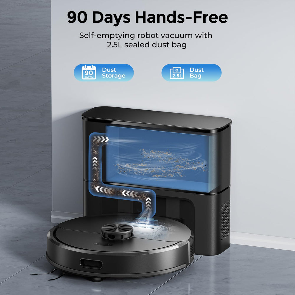 Robot Vacuum and Mop Self-Emptying, 6000Pa No-Tangle Suction, LiDAR Multi-Floor Mapping, 90-Day Hands-Free, App, Alexa & Google Assistant for Pet Hair, Carpet & Hard Floor