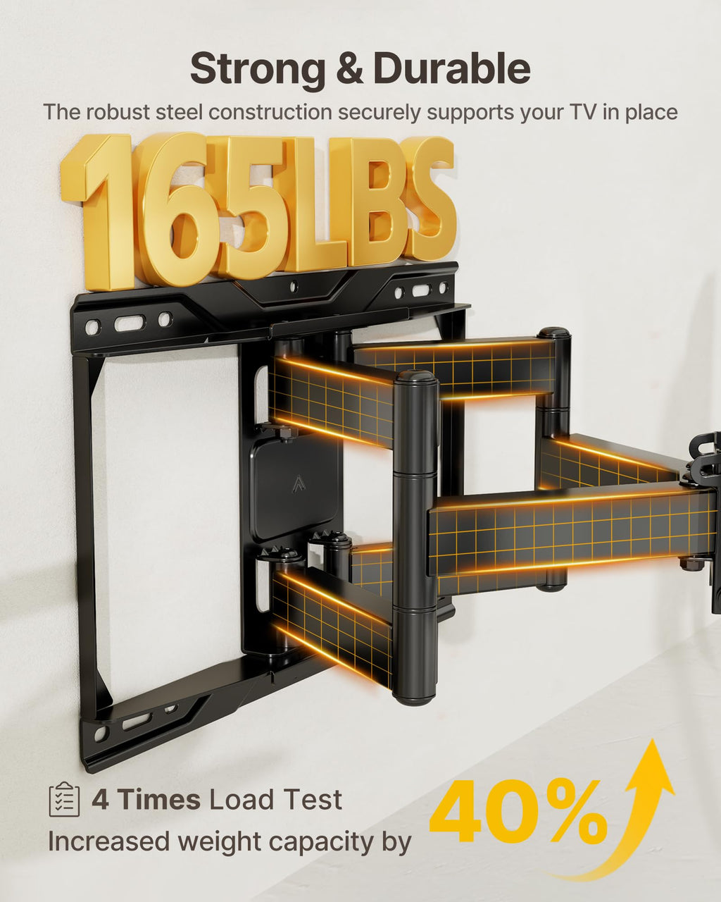 Heavy Duty TV Wall Mount for 37-90 inch TV up to 165lbs, 4X Load Tested, Full Motion with Dual Articulating Arms, Tool-Free Tilt, Swivel & Extend, VESA 200x100 to 600x400, Fits 12“/16" Studs