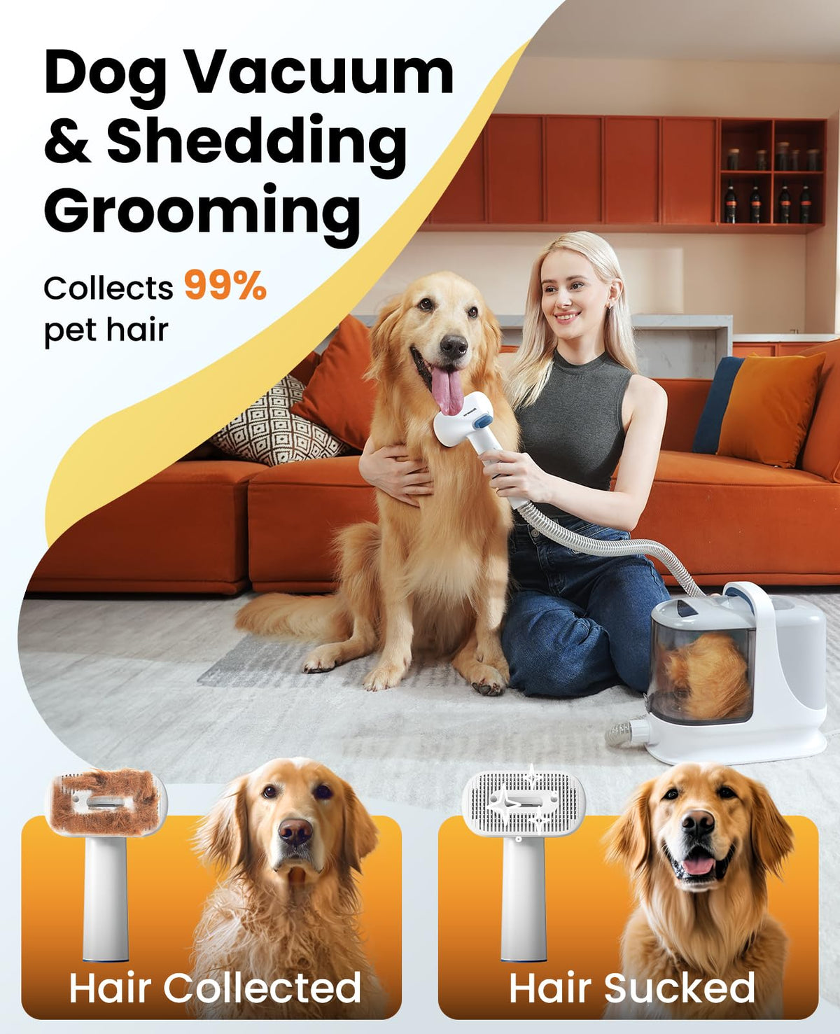 Dog Grooming Vacuum, 13000Pa Powerful 3L Dust Cup Pet Vacuum with Clipper Nail Grinder & Shedding Brush, 7 in 1 Dog Grooming Kits, Quiet, Large Capacity 3 Suction Levels, BM3