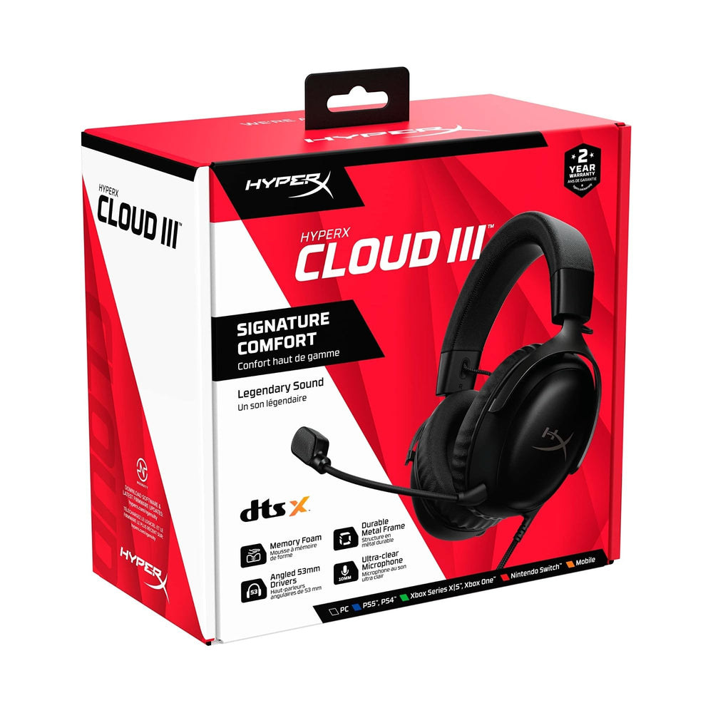 Cloud III – Wired Gaming Headset, PC, PS5, Xbox Series X|S, Angled 53mm Drivers, Spatial Audio, Memory Foam, Durable Frame, Ultra-Clear 10mm Mic, USB-C, USB-A, 3.5mm – Black