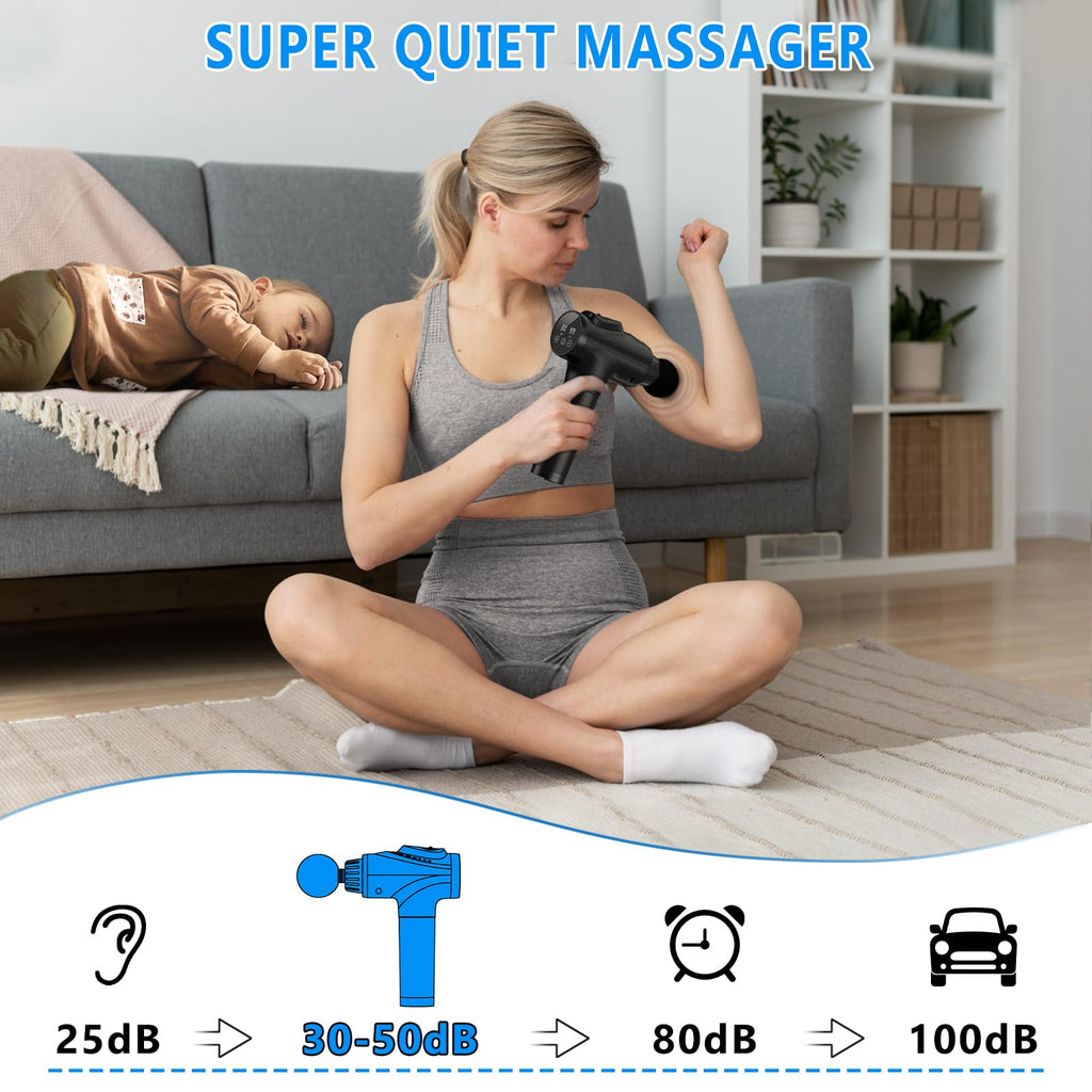 Massage Gun, Muscle Massage Gun for Athletes Handheld Electric Deep Tissue Back Massager, Percussion Massage Device for Pain Relief with 30 Speed Levels 9 Heads Black