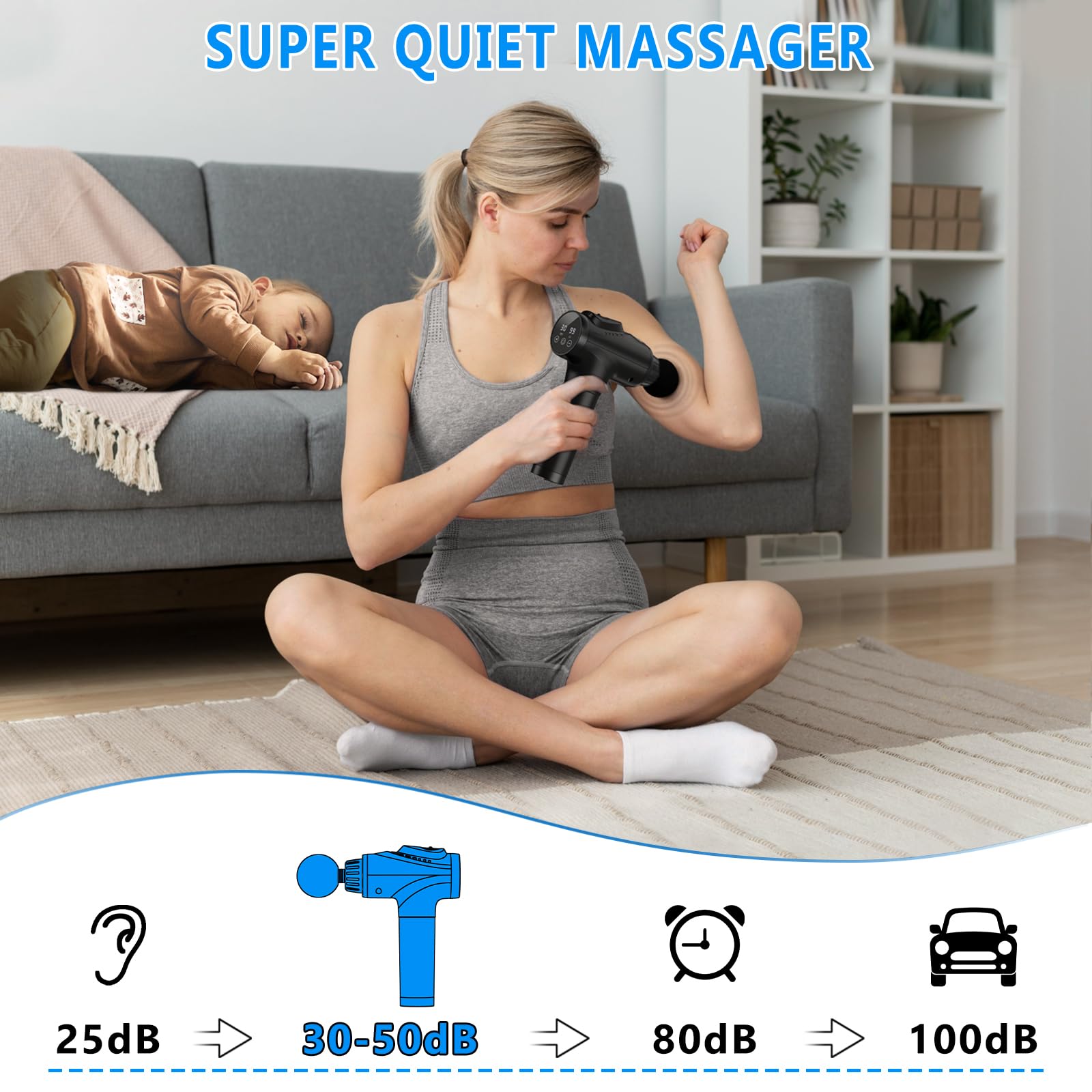 Massage Gun, Muscle Massage Gun for Athletes Handheld Electric Deep Tissue Back Massager, Percussion Massage Device for Pain Relief with 30 Speed Levels 9 Heads Black