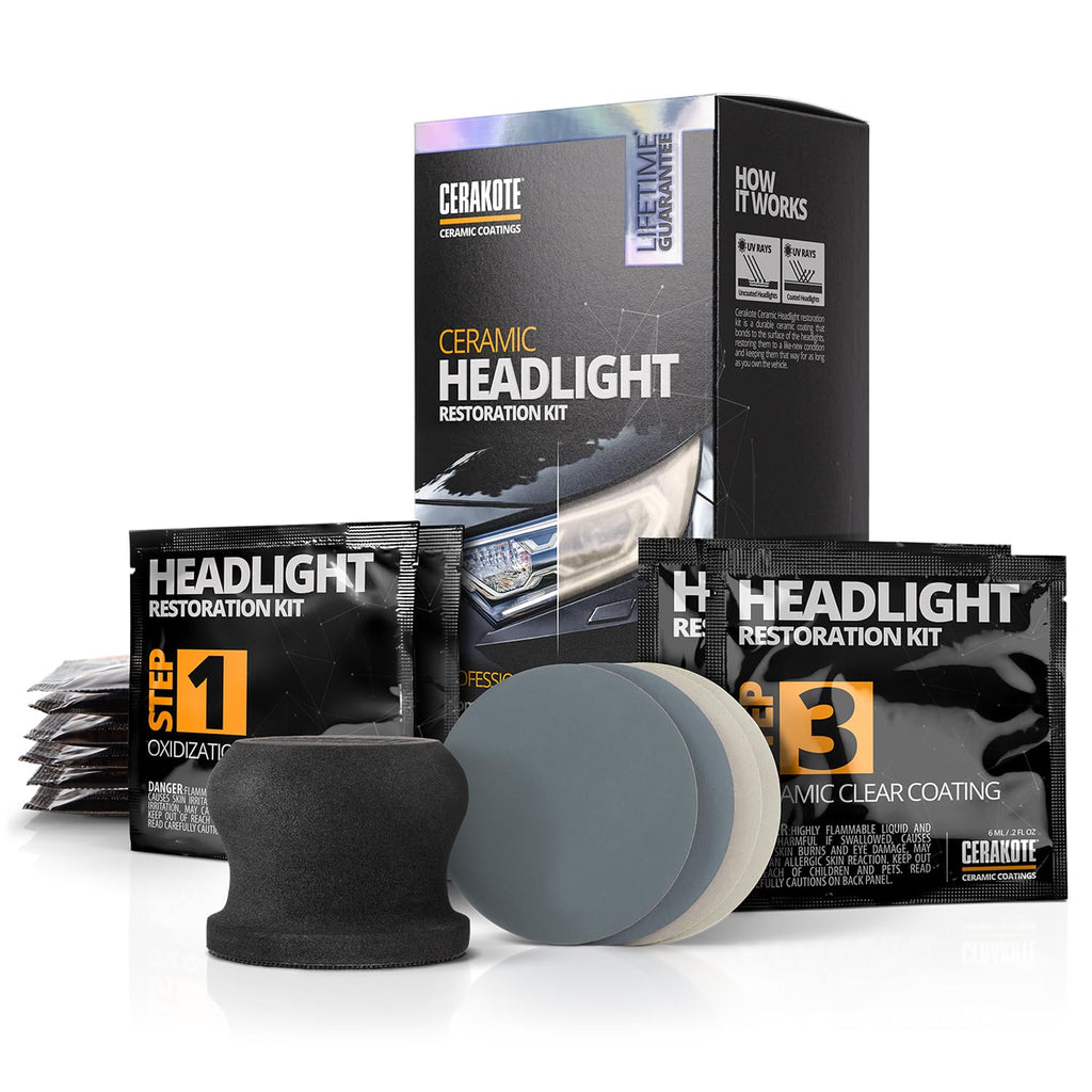 Ceramic Headlight Restoration Kit – Guaranteed To Last As Long As You Own Your Vehicle – Brings Headlights Back to Like New Condition - No Power Tools Required - 10 Wipe Kit
