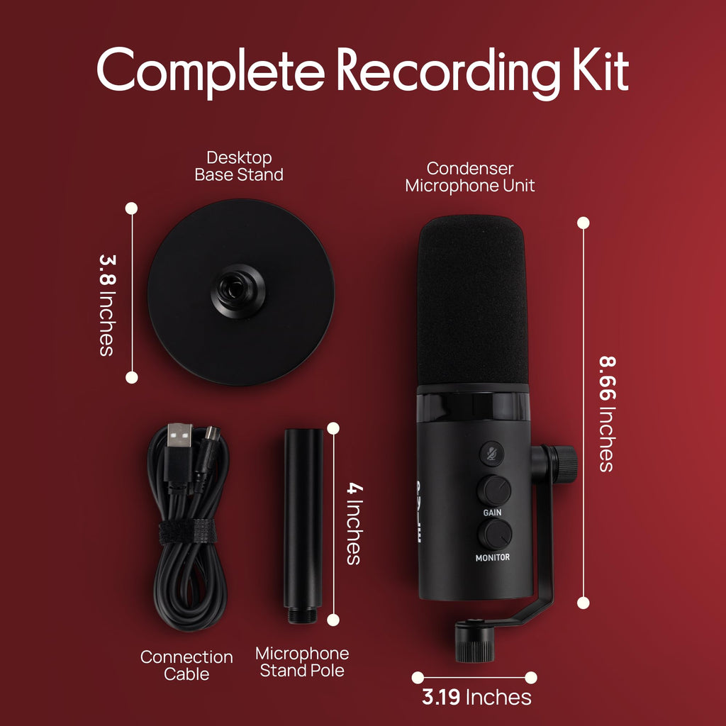 Pyle Dynamic USB/XLR Microphone for Podcasting, Streaming & Gaming, Cardioid Recording Mic with RGB Lighting, Mute Button, Zero-Latency Monitoring, Volume Control & Desktop Stand (PDMIC7B)