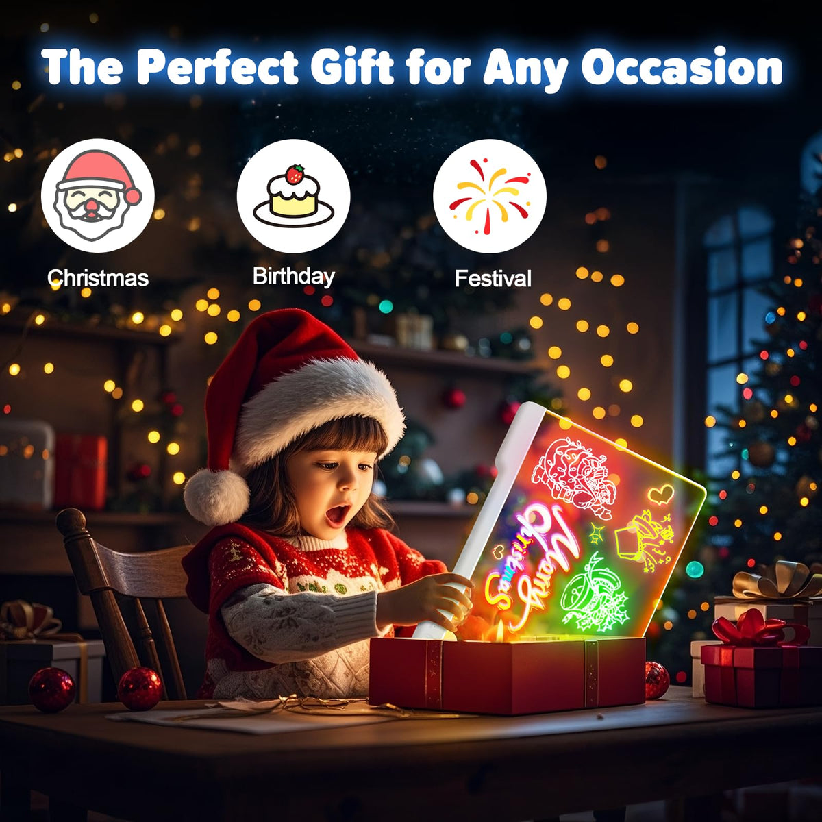 16" Rechargeable LED Drawing Board, 9-Color Light Modes, Neon Art Dry Erase Light Up Doodle Glow Pad with Built-in Stand, Sketching Gift Toy for Kids/Girls/Teens, 7 Markers & Tracing Book