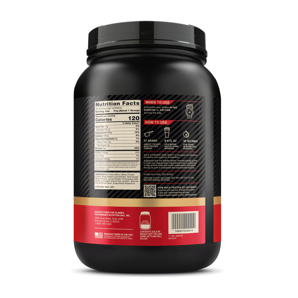 Gold Standard 100% Whey Protein Powder, Double Rich Chocolate 1.98 Pound (Packaging May Vary)