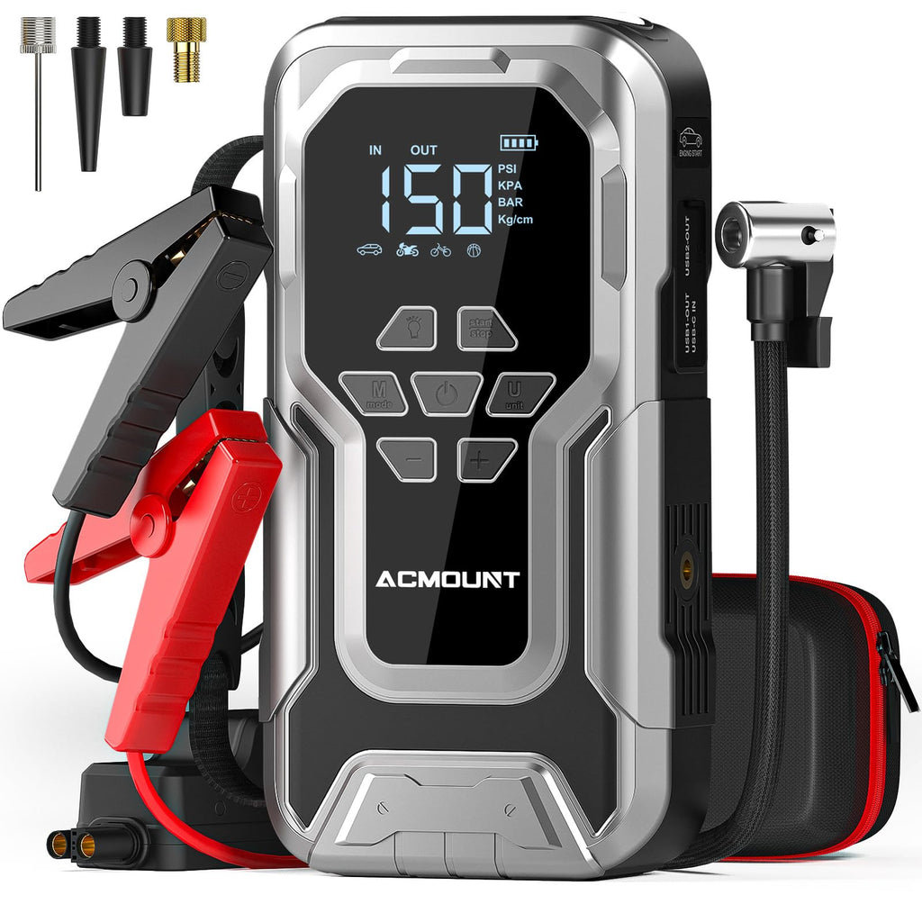 D18 Jump Starter with Air Compressor, 6000A Car Battery Jumper Starter Portable(All Gas/10.0L Diesel), 150PSI Tire Inflator Air Pump, 12V Jump Pack, Car Emergency Kit, Car Gift for Man