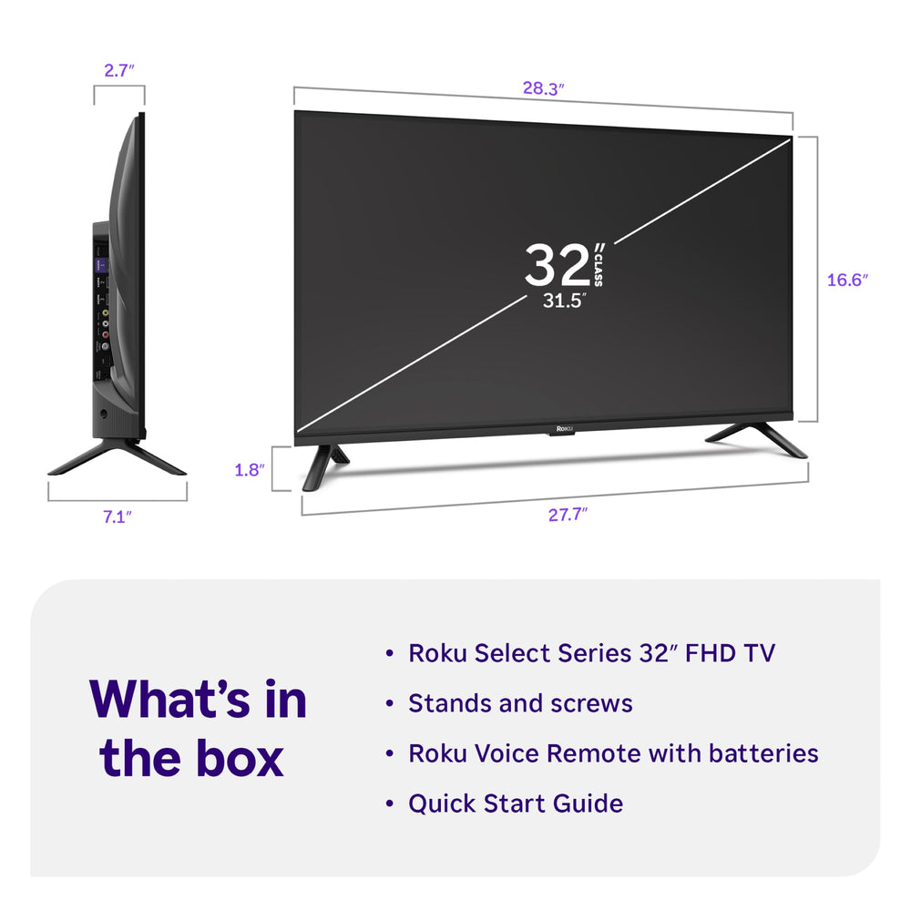 Smart TV 2026 – 32-Inch Select Series, 1080p Full HD TV – Roku TV with Voice Remote – Flat Screen LED Television with Wi-Fi for Streaming Live Local News Sports & Movies, Bluetooth Headphone Mode