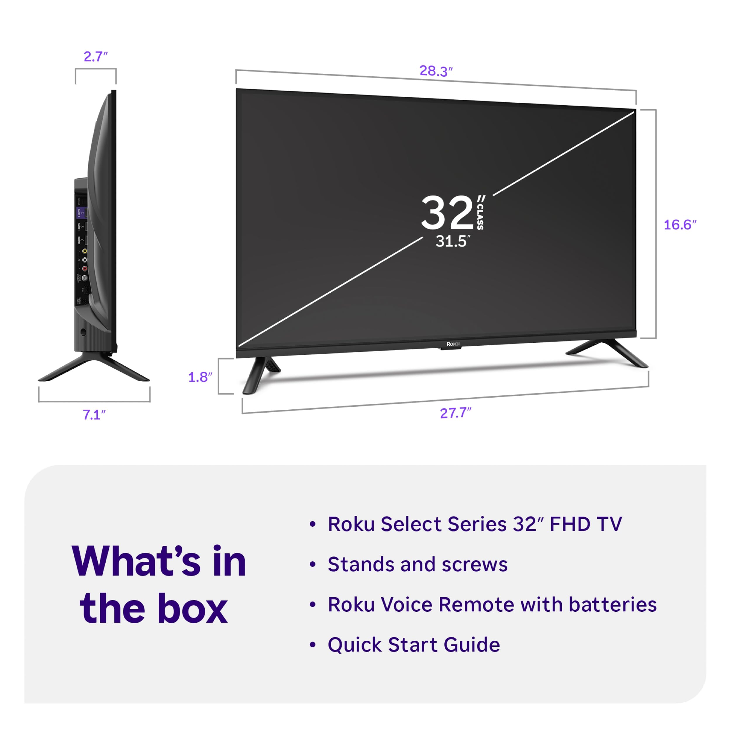 Smart TV 2026 – 32-Inch Select Series, 1080p Full HD TV – Roku TV with Voice Remote – Flat Screen LED Television with Wi-Fi for Streaming Live Local News Sports & Movies, Bluetooth Headphone Mode