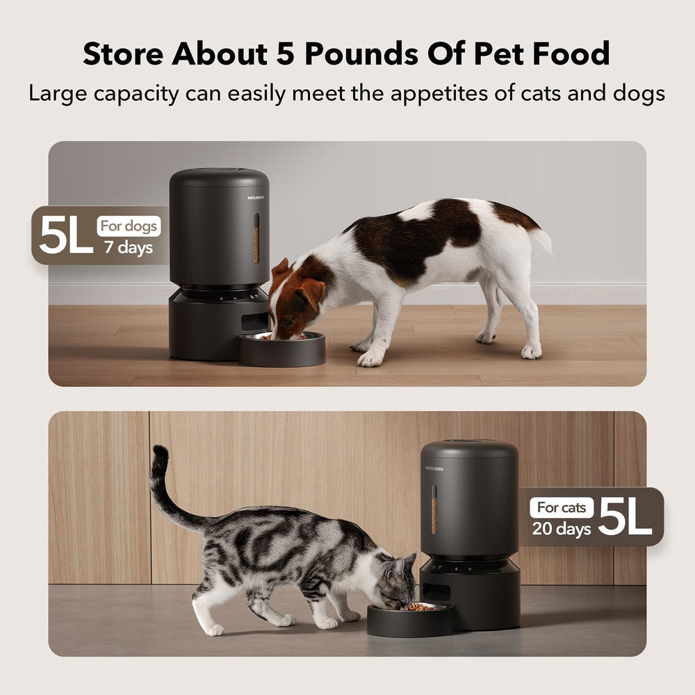 Automatic Cat Feeder, 5G WiFi Automatic Dog Food Dispenser with Freshness Preservation, 5L Timed Pet Feeder with Low Food Sensor, Up to 10 Meals Per Day, Granary Black