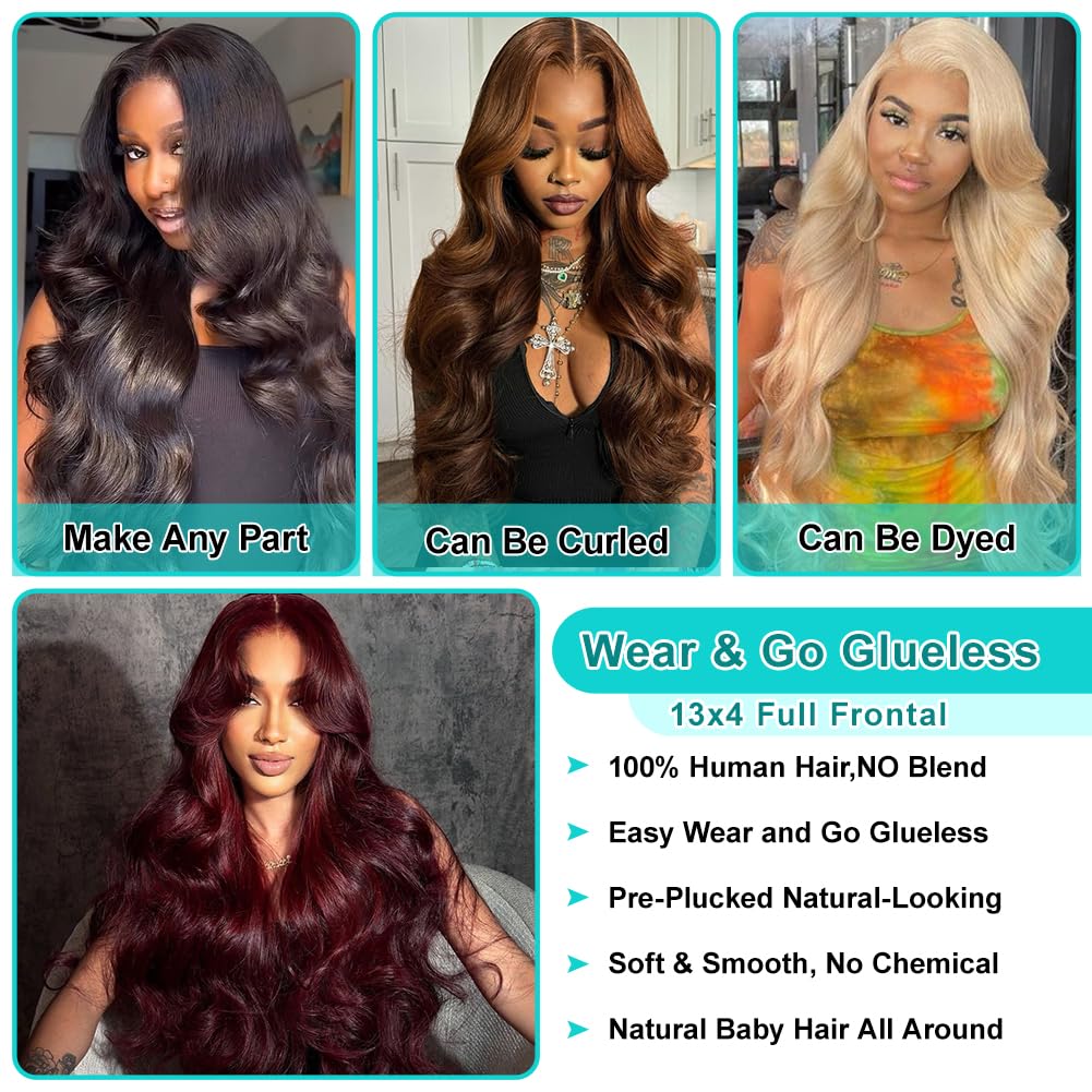 13x4 Body Wave Lace Front Wigs Human Hair Pre Plucked HD Transparent Lace Frontal Wig with Baby Hair 180% Density 9A Glueless Brazilian Human Hair Lace Front Wigs for Black Women Natural Black 28 Inch