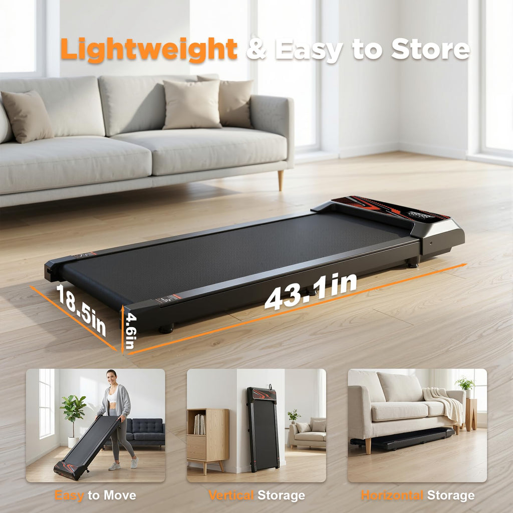 Under Desk Treadmill, Walking Mat with Incline pad, 2.5HP Portable Compact Treadmill for Home Office, Small Mini Walking Treadmill Pad with Remote & 3 in 1 Led Display, 265 Lbs Weight Capacity-Black